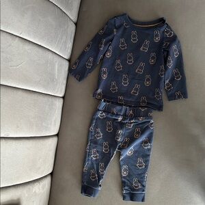 Blue Bunny Print Baby Outfit